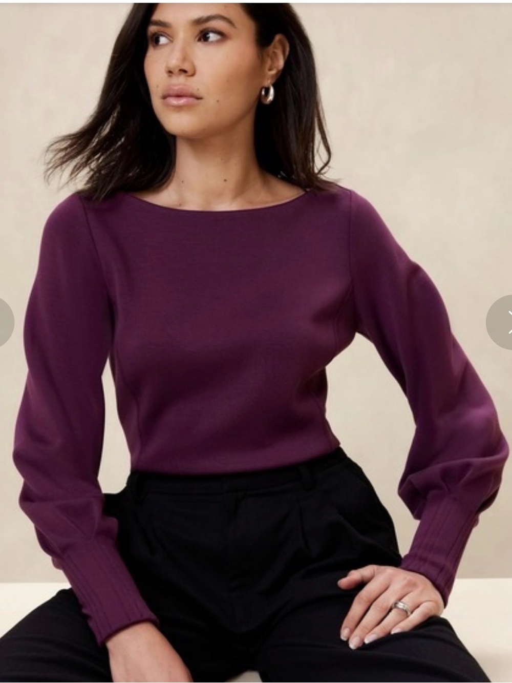 Banana Republic Deep Purple Ribbed Long Sleeve Viscose Blend Sweatshirt Top Sz M